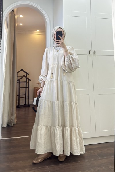 BBC ALİCE KETEN ELBİSE - BEJ