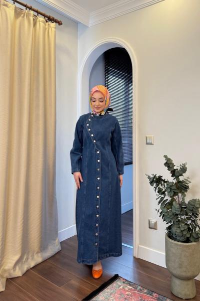 BBC ASİMETRİK DENİM ELBİSE - LACİVERT