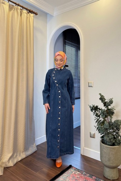 BBC ASİMETRİK DENİM ELBİSE - LACİVERT