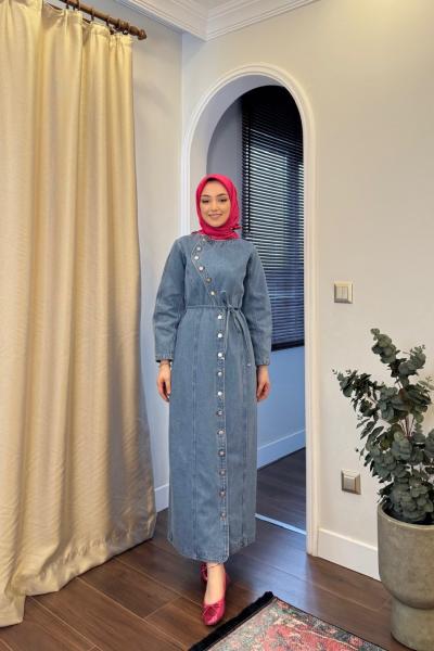 BBC ASİMETRİK DENİM ELBİSE - AÇIK MAVİ