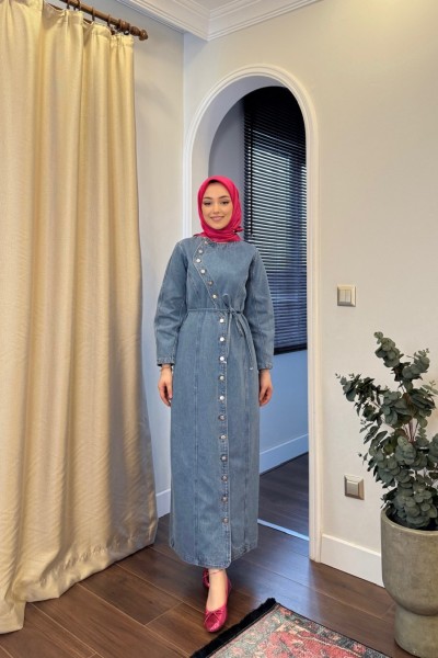 BBC ASİMETRİK DENİM ELBİSE - AÇIK MAVİ