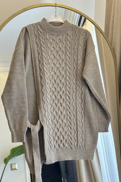 Bbc Bağlama Detaylı Triko Kazak - Vizon