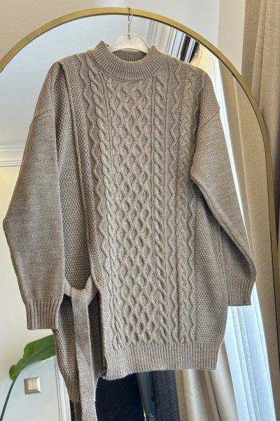 Bbc Bağlama Detaylı Triko Kazak - Vizon