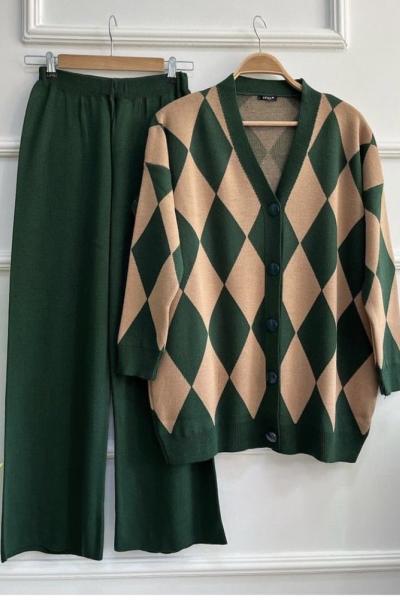 Bbc Baklava Desenli Triko Takım - Zümrüt