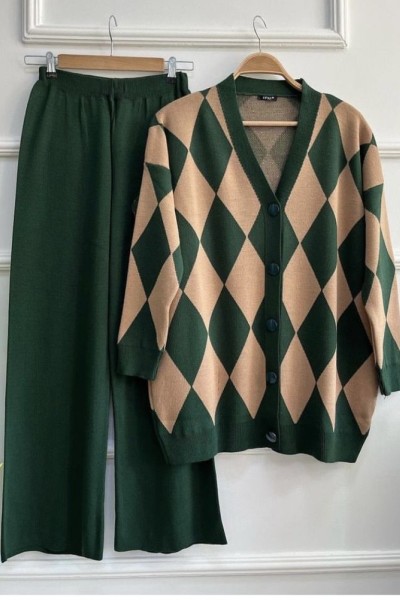 Bbc Baklava Desenli Triko Takım - Zümrüt