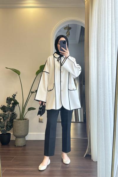 Bbc Biye Detaylı Ceket - Beyaz