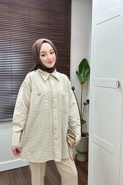 Bbc Brodeli Gömlek - Bej