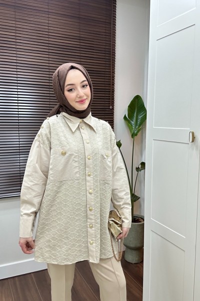 Bbc Brodeli Gömlek - Bej