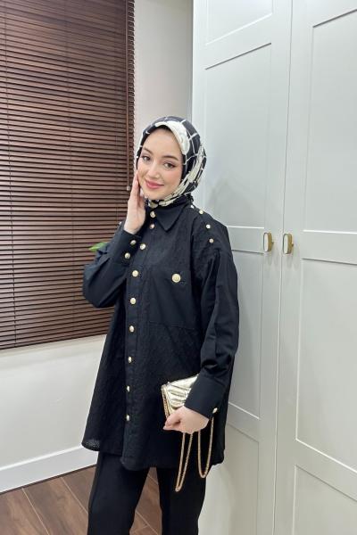 Bbc Brodeli Gömlek - Siyah