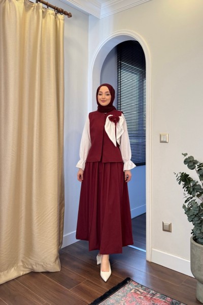 BBC BROŞ YELEKLİ TAKIM - BORDO