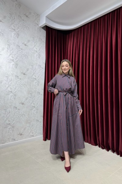 BBC CARMEN ELBİSE - LACİVERT/ BORDO