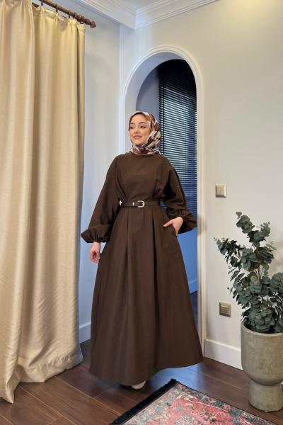 BBC CAROLİN ELBİSE - KAHVERENGİ