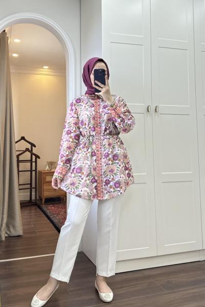 BBC ÇİÇEKLİ KETEN GÖMLEK - PEMBE