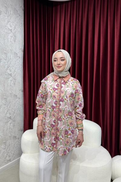 BBC ÇİÇEKLİ KETEN GÖMLEK - LİLA