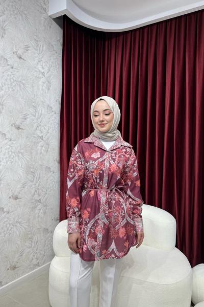 BBC ÇİÇEKLİ KETEN GÖMLEK - BORDO