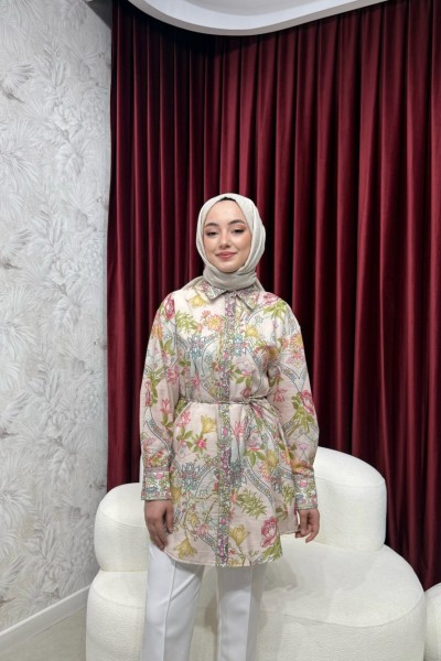 BBC ÇİÇEKLİ KETEN GÖMLEK- BEJ