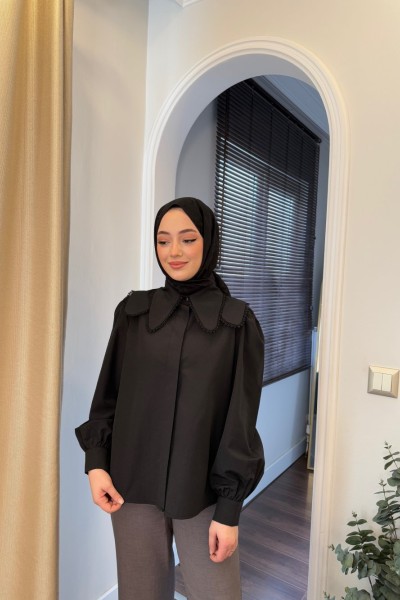 BBC ÇİFT YAKALI POPLİN GÖMLEK - SİYAH