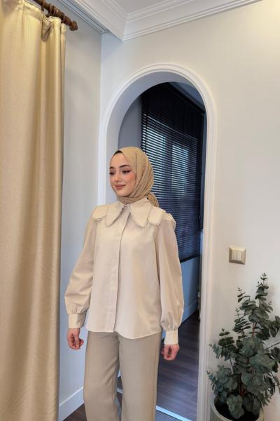 BBC ÇİFT YAKALI POPLİN GÖMLEK - BEJ