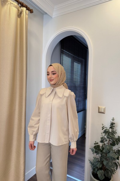 BBC ÇİFT YAKALI POPLİN GÖMLEK - BEJ