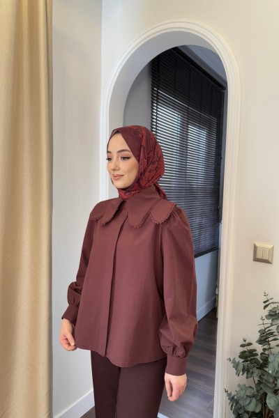 BBC ÇİFT YAKALI POPLİN GÖMLEK - BORDO