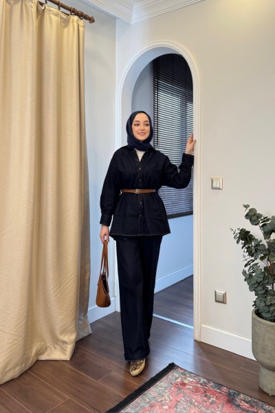 BBC ÇİFT KEMERLİ DENİM TAKIM - LACİVERT