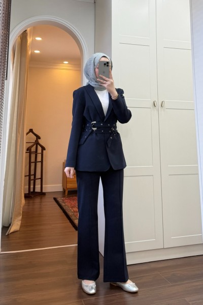 BBC ÇİFT KEMERLİ BLAZER TAKIM - LACİVERT