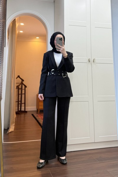 BBC ÇİFT KEMERLİ BLAZER TAKIM - SİYAH