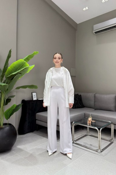 BBC ÇIMALI BOL PANTOLON - EKRU