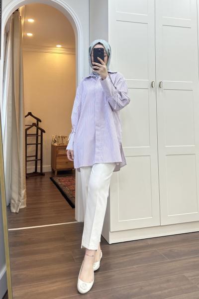 BBC ÇİZGİLİ POPLİN GÖMLEK - PEMBE ÇİZGİLİ