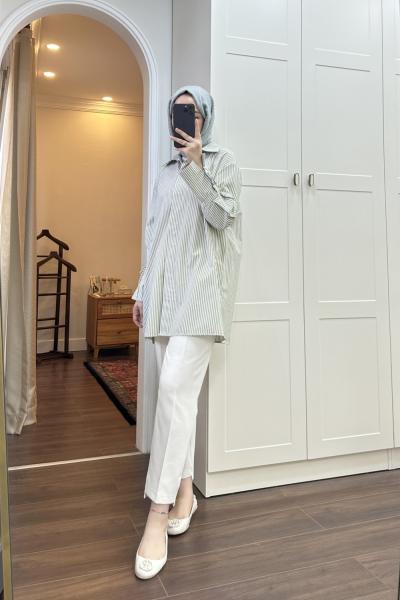 BBC ÇİZGİLİ POPLİN GÖMLEK - YEŞİL ÇİZGİLİ