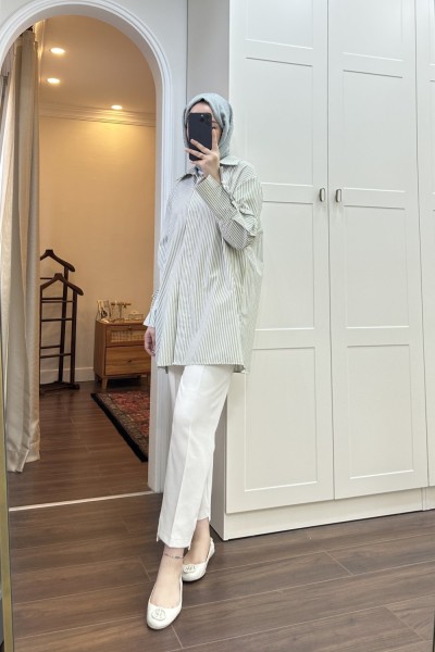 BBC ÇİZGİLİ POPLİN GÖMLEK - YEŞİL ÇİZGİLİ