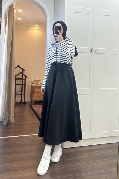 BBC ÇİZGİLİ KÖPRÜ KEMERLİ ELBİSE