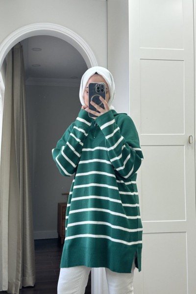 Bbc Çizgili Yumoş Kazak - Zümrüt