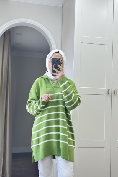 Bbc Çizgili Yumoş Kazak - Açık Yeşil