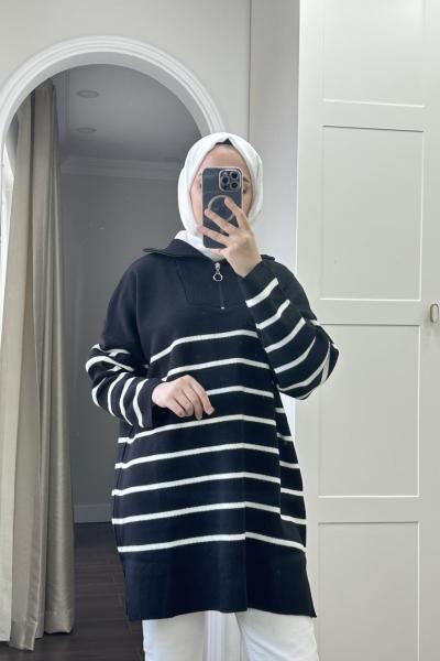 Bbc Çizgili Yumoş Kazak - Siyah