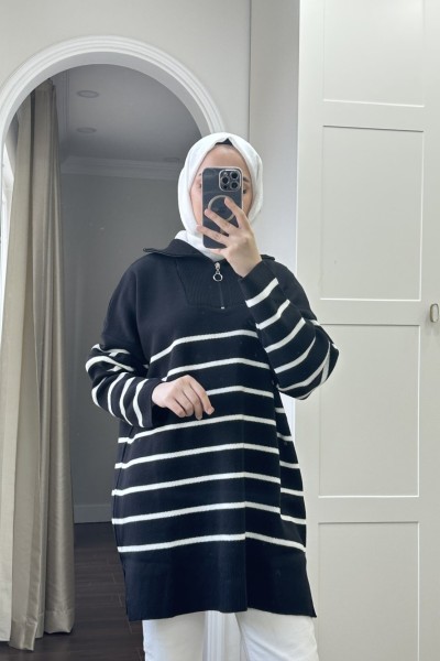 Bbc Çizgili Yumoş Kazak - Siyah