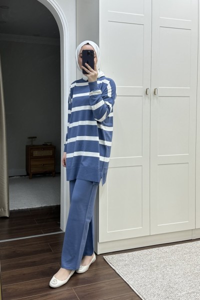 Bbc Çizgili Triko Takım - İndigo