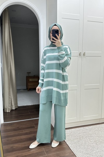 Bbc Çizgili Triko Takım - Mint