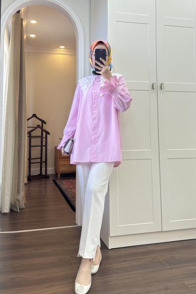 BBC DANTEL YAKA GÖMLEK - PEMBE