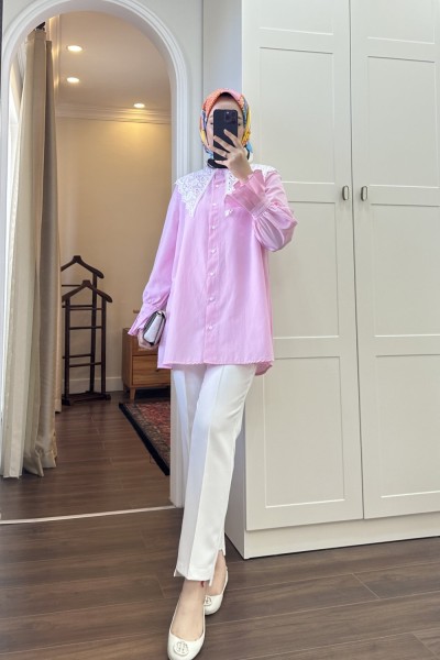 BBC DANTEL YAKA GÖMLEK - PEMBE