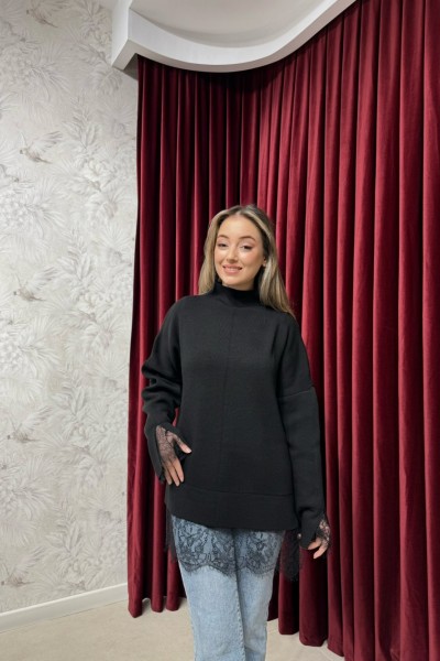 BBC DANTEL DETAYLI KAZAK - SİYAH