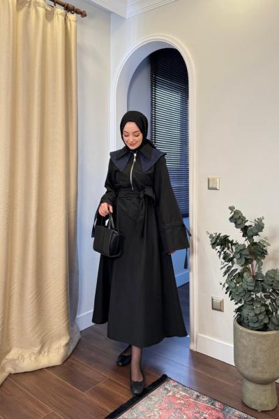 BBC DENİM YAKA DETAYLI ELBİSE - SİYAH