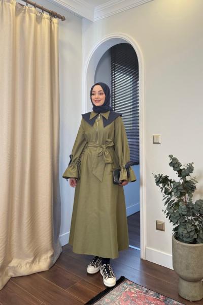 BBC DENİM YAKA DETAYLI ELBİSE - YEŞİL