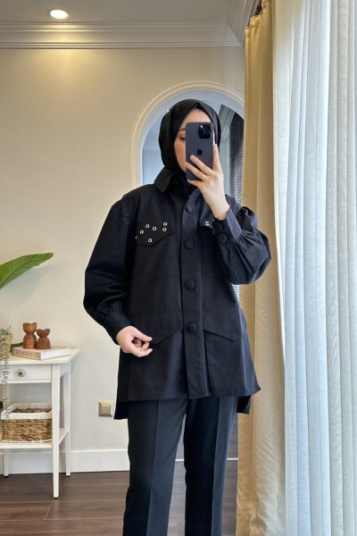 Bbc Denim Kemerli Ceket - Siyah