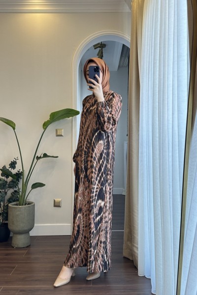 Bbc Dijital Baskılı Bürümcük Elbise - Kahverengi