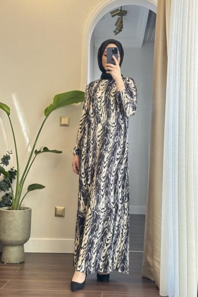 Bbc Dijital Baskılı Bürümcük Elbise - Siyah