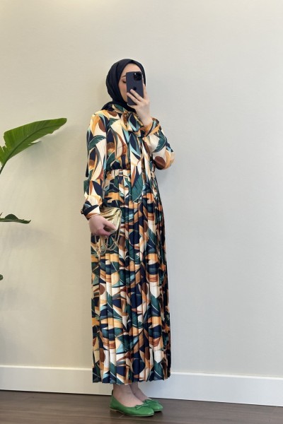 Bbc Dijital Baskılı Saten Elbise - Lacivert