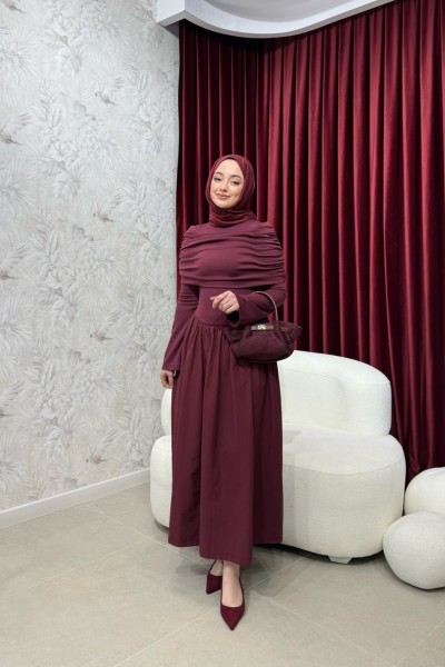 BBC DRAPE ELBİSE - BORDO