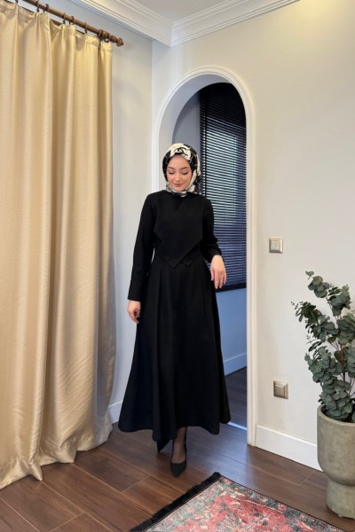 BBC DÜĞME DETAYLI ELBİSE - SİYAH