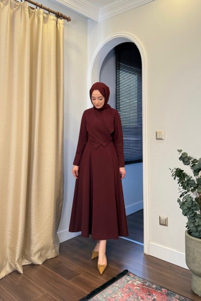 BBC DÜĞME DETAYLI ELBİSE - BORDO